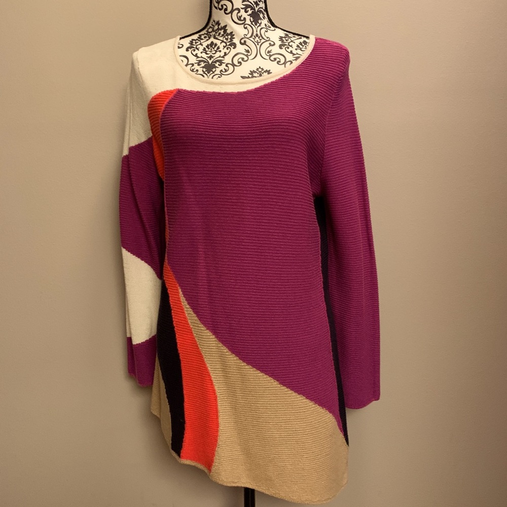 ZOZO Size L Color Block Sweater in Purple, Black, Tan, Coral, and Cream